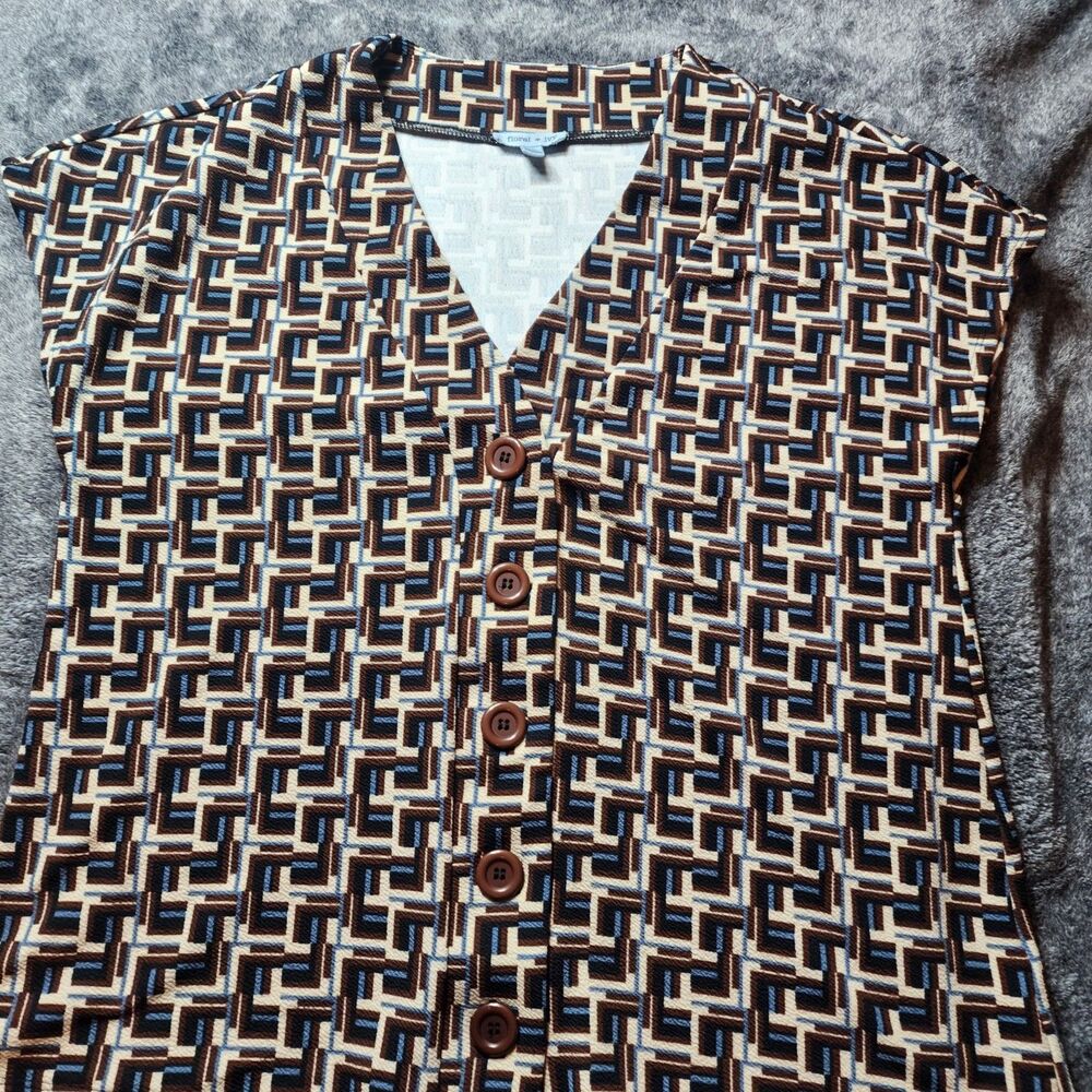 Floral and Ivy Women's Cap  Sleeve Brown/Blue/Black/Tan Sz L Blouse